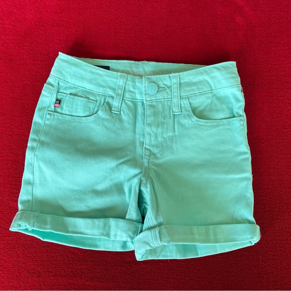 Vigoss Girl's Adjustable Waist The Chelsea Green Denim Flat Front Shorts Size: 7